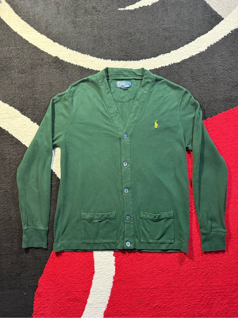 VINTAGE Polo Ralph Lauren Sweater Mens Medium Green Cardigan Sweater Casual